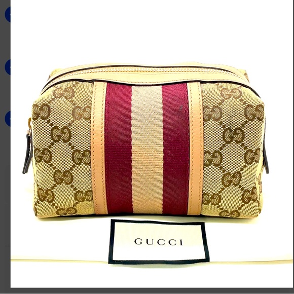 Auth Gucci GG Canvas x Leather Sherry Line Beige x Pink - Picture 1 of 9